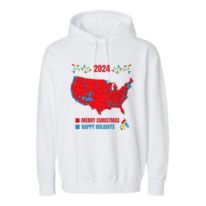 2024 Electoral Map Merry Christmas Trump Landslide Holiday Garment-Dyed Fleece Hoodie