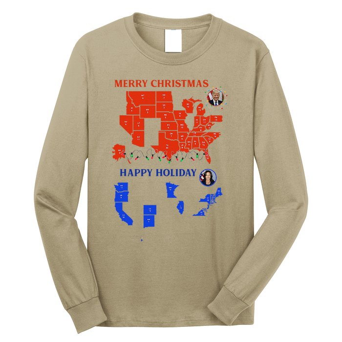 2024 Electoral Map Merry Christmas Trump Landslide Holiday Long Sleeve Shirt