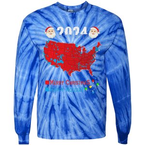 2024 Electoral Map Merry Christmas Trump Xmas Tie-Dye Long Sleeve Shirt