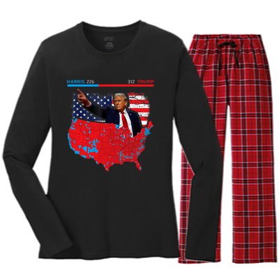 2024 Electoral Map Trump 312 Red 2024 Election Results Map Women's Long Sleeve Flannel Pajama Set 