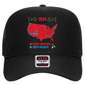 2024 Electoral Map Merry Christmas Trump Landslide Holiday High Crown Mesh Back Trucker Hat