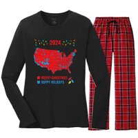 2024 Electoral Map Merry Christmas Trump Landslide Holiday Women's Long Sleeve Flannel Pajama Set 