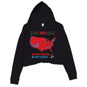 2024 Electoral Map Merry Christmas Trump Landslide Holiday Crop Fleece Hoodie