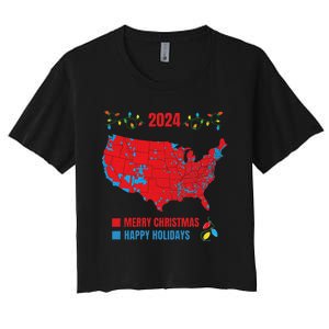 2024 Electoral Map Merry Christmas Trump Landslide Holiday Women's Crop Top Tee