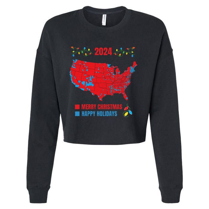 2024 Electoral Map Merry Christmas Trump Landslide Holiday Cropped Pullover Crew