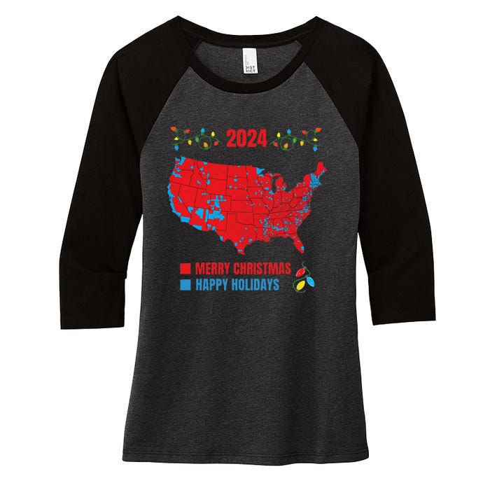 2024 Electoral Map Merry Christmas Trump Landslide Holiday Women's Tri-Blend 3/4-Sleeve Raglan Shirt