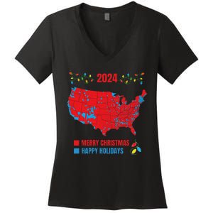 2024 Electoral Map Merry Christmas Trump Landslide Holiday Women's V-Neck T-Shirt