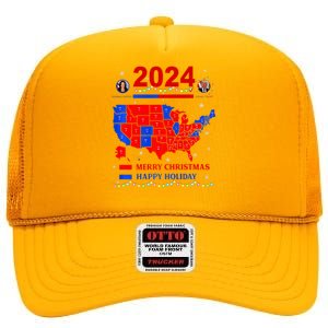 2024 Electoral Map Merry Christmas Trump Landslide Holiday High Crown Mesh Back Trucker Hat