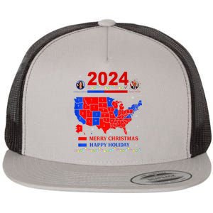 2024 Electoral Map Merry Christmas Trump Landslide Holiday Flat Bill Trucker Hat