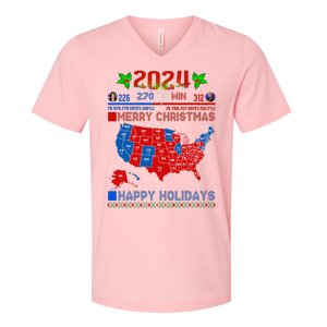 2024 Electoral Map Merry Christmas Trump Landslide Holiday V-Neck T-Shirt