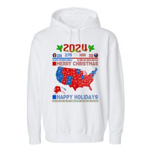 2024 Electoral Map Merry Christmas Trump Landslide Holiday Garment-Dyed Fleece Hoodie