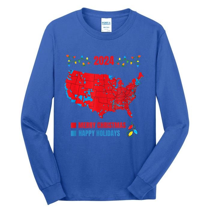 2024 Electoral Map Merry Christmas Trump Landslide Holiday Tall Long Sleeve T-Shirt