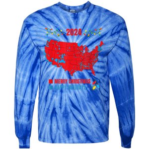 2024 Electoral Map Merry Christmas Trump Landslide Holiday Tie-Dye Long Sleeve Shirt