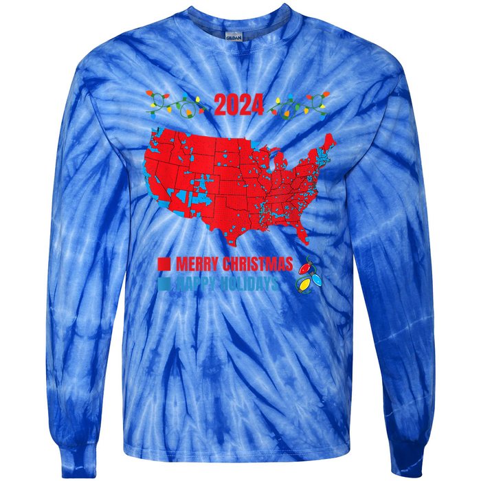 2024 Electoral Map Merry Christmas Trump Landslide Holiday Tie-Dye Long Sleeve Shirt