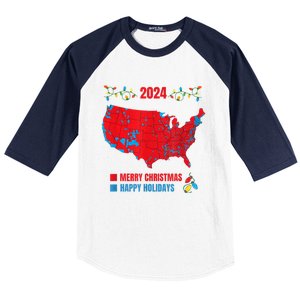 2024 Electoral Map Merry Christmas Trump Landslide Holiday Baseball Sleeve Shirt