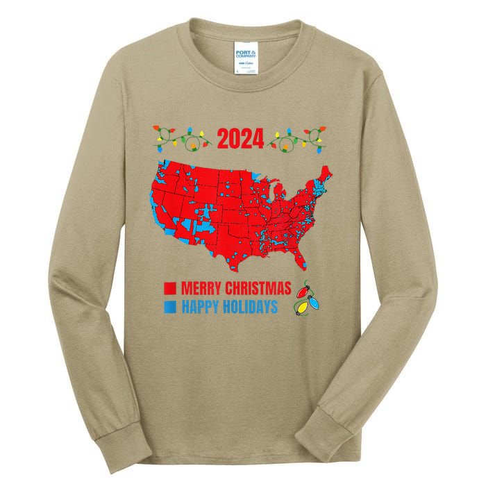 2024 Electoral Map Merry Christmas Trump Landslide Holiday Tall Long Sleeve T-Shirt