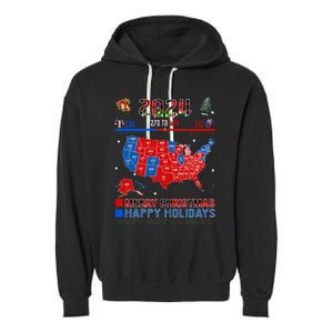 2024 Electoral Map Merry Christmas Trump Landslide Holiday Garment-Dyed Fleece Hoodie