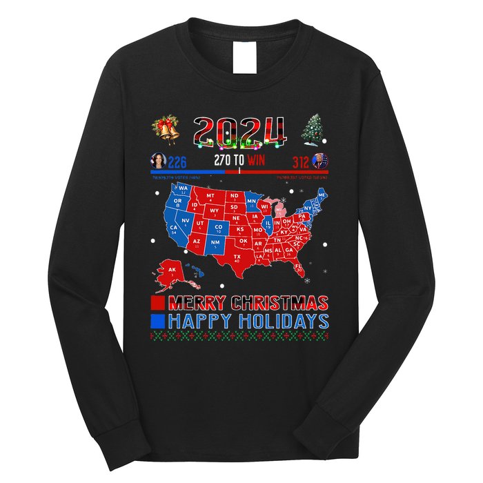 2024 Electoral Map Merry Christmas Trump Landslide Holiday Long Sleeve Shirt