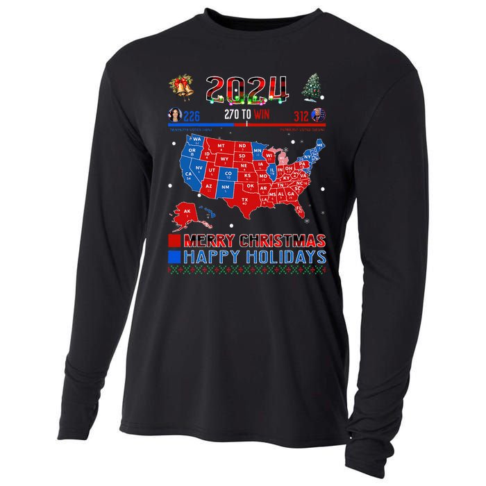 2024 Electoral Map Merry Christmas Trump Landslide Holiday Cooling Performance Long Sleeve Crew