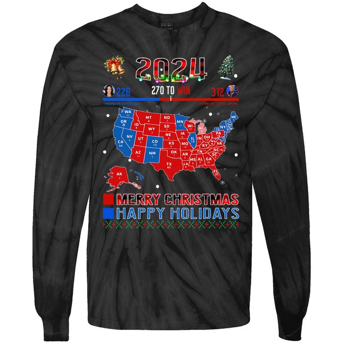 2024 Electoral Map Merry Christmas Trump Landslide Holiday Tie-Dye Long Sleeve Shirt