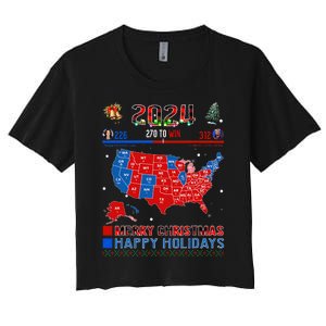 2024 Electoral Map Merry Christmas Trump Landslide Holiday Women's Crop Top Tee