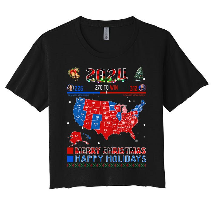 2024 Electoral Map Merry Christmas Trump Landslide Holiday Women's Crop Top Tee