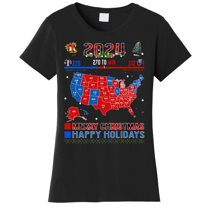 2024 Electoral Map Merry Christmas Trump Landslide Holiday Women's T-Shirt