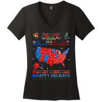 2024 Electoral Map Merry Christmas Trump Landslide Holiday Women's V-Neck T-Shirt