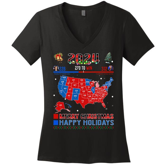 2024 Electoral Map Merry Christmas Trump Landslide Holiday Women's V-Neck T-Shirt