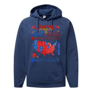 2024 Electoral Map Merry Christmas Trump Landslide Holiday Performance Fleece Hoodie