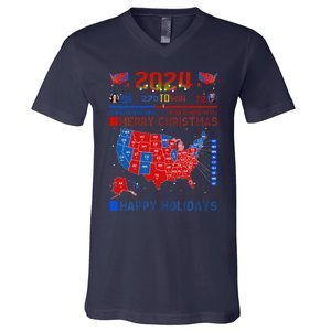 2024 Electoral Map Merry Christmas Trump Landslide Holiday V-Neck T-Shirt