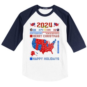 2024 Electoral Map Merry Christmas Trump Landslide Holiday Baseball Sleeve Shirt