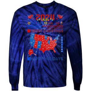 2024 Electoral Map Merry Christmas Trump Landslide Holiday Tie-Dye Long Sleeve Shirt