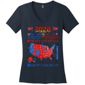 2024 Electoral Map Merry Christmas Trump Landslide Holiday Women's V-Neck T-Shirt