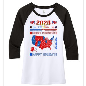 2024 Electoral Map Merry Christmas Trump Landslide Holiday Women's Tri-Blend 3/4-Sleeve Raglan Shirt