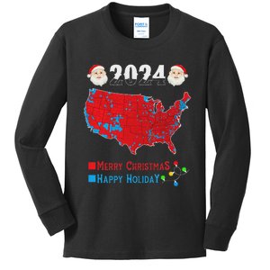 2024 Electoral Map Merry Christmas Trump Xmas Santa Claus Kids Long Sleeve Shirt