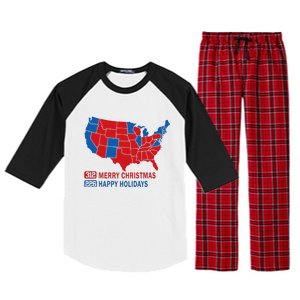 2024 Electoral Map Merry Christmas Trump Landslide Holiday Raglan Sleeve Pajama Set