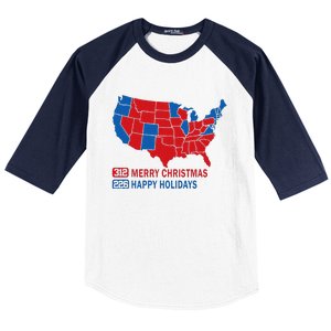 2024 Electoral Map Merry Christmas Trump Landslide Holiday Baseball Sleeve Shirt