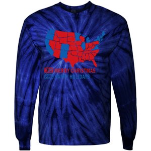 2024 Electoral Map Merry Christmas Trump Landslide Holiday Tie-Dye Long Sleeve Shirt