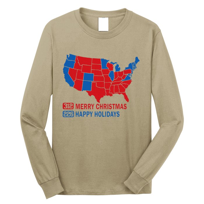 2024 Electoral Map Merry Christmas Trump Landslide Holiday Long Sleeve Shirt