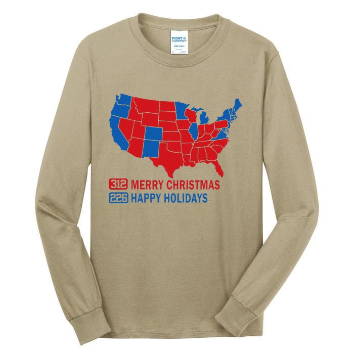 2024 Electoral Map Merry Christmas Trump Landslide Holiday Tall Long Sleeve T-Shirt