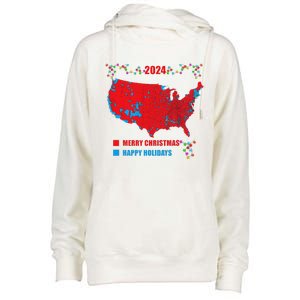 2024 Electoral Map Merry Christmas Trump Landslide Holiday Womens Funnel Neck Pullover Hood