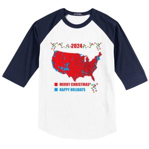 2024 Electoral Map Merry Christmas Trump Landslide Holiday Baseball Sleeve Shirt