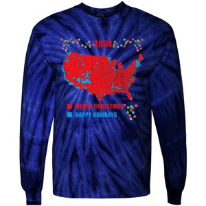 2024 Electoral Map Merry Christmas Trump Landslide Holiday Tie-Dye Long Sleeve Shirt