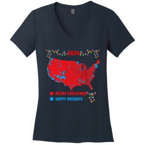 2024 Electoral Map Merry Christmas Trump Landslide Holiday Women's V-Neck T-Shirt