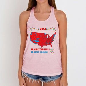 2024 Electoral Map Merry Christmas Trump Landslide Holiday Women's Knotted Racerback Tank