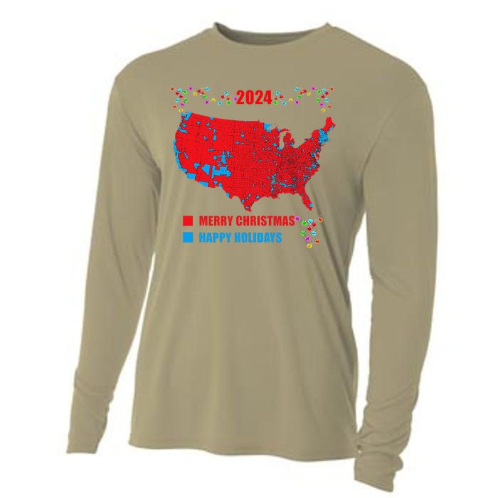 2024 Electoral Map Merry Christmas Trump Landslide Holiday Cooling Performance Long Sleeve Crew