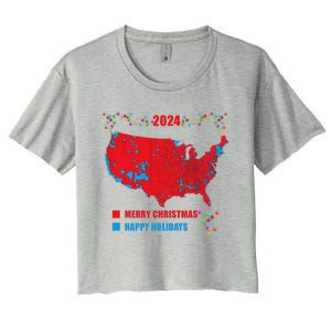 2024 Electoral Map Merry Christmas Trump Landslide Holiday Women's Crop Top Tee