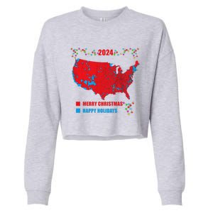 2024 Electoral Map Merry Christmas Trump Landslide Holiday Cropped Pullover Crew