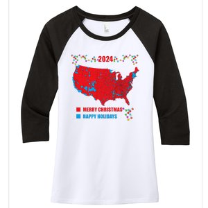 2024 Electoral Map Merry Christmas Trump Landslide Holiday Women's Tri-Blend 3/4-Sleeve Raglan Shirt